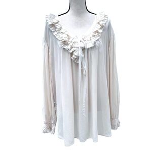 MARC JACOBS CREAM SILK LOOSE FIT VICTORIAN BLOUSE W RUFFLES AT NECK & WRIST